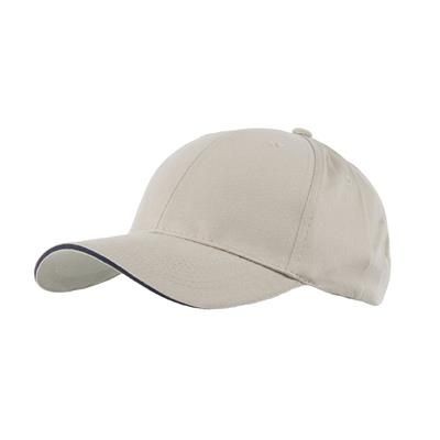 Branded Promotional FULLY COVERED 6 PANEL BASEBALL CAP in Khaki & Navy Blue Baseball Cap From Concept Incentives.