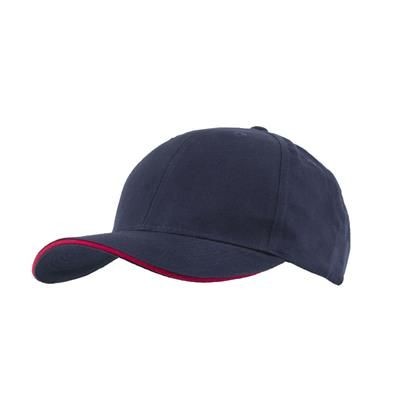 Branded Promotional FULLY COVERED 6 PANEL BASEBALL CAP in Navy Blue & Red Baseball Cap From Concept Incentives.