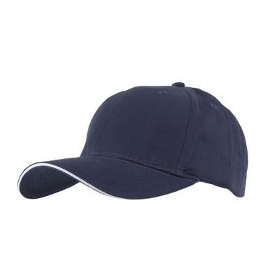 Branded Promotional FULLY COVERED 6 PANEL BASEBALL CAP in Navy Blue & White Baseball Cap From Concept Incentives.