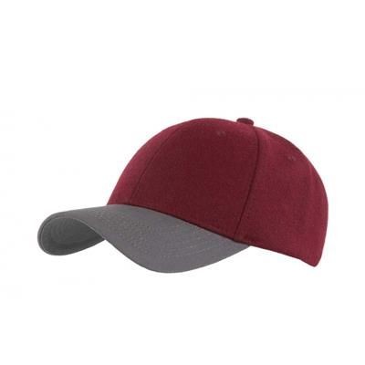 Branded Promotional 6 PANEL MELTON BASEBALL CAP in Maroon-grey Baseball Cap From Concept Incentives.