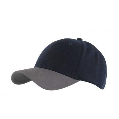 Branded Promotional 6 PANEL MELTON BASEBALL CAP in Navy-grey Baseball Cap From Concept Incentives.
