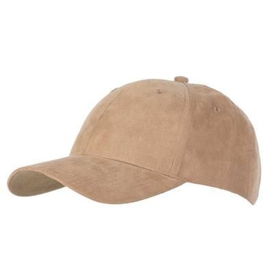 Branded Promotional 6 PANEL FAUX SUEDE POLYESTER CAP in Khaki Baseball Cap From Concept Incentives.