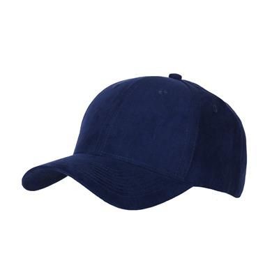 Branded Promotional 6 PANEL FAUX SUEDE POLYESTER CAP in Navy Blue Baseball Cap From Concept Incentives.