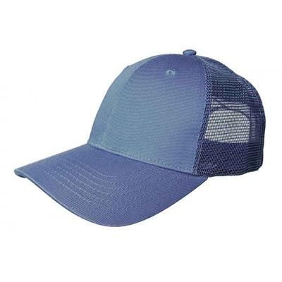 Branded Promotional 100% COTTON FRONTED 6 PANEL TRUCKER CAP in Steel Blue Baseball Cap From Concept Incentives.