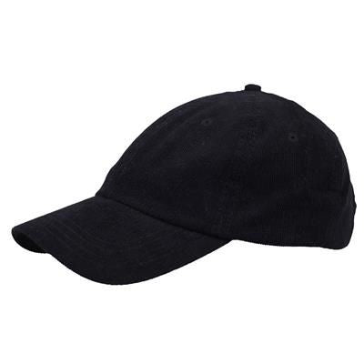 Branded Promotional POLY-COTTON CORD 6 PANEL UNSTRUCTURED BASEBALL CAP in Black Baseball Cap From Concept Incentives.