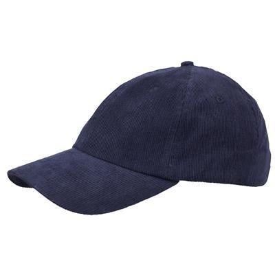 Branded Promotional POLY-COTTON CORD 6 PANEL UNSTRUCTURED BASEBALL CAP in Navy Baseball Cap From Concept Incentives.