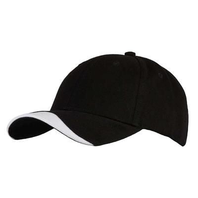 Branded Promotional 6 PANEL 100% BRUSHED COTTON CAP in Black-white Baseball Cap From Concept Incentives.