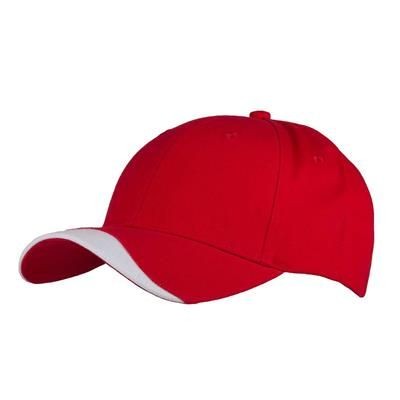 Branded Promotional 6 PANEL 100% BRUSHED COTTON CAP in Red-white Baseball Cap From Concept Incentives.