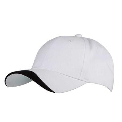 Branded Promotional 6 PANEL 100% BRUSHED COTTON CAP in White-black Baseball Cap From Concept Incentives.