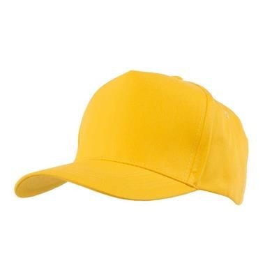 Branded Promotional FULLY COVERED 5 PANEL BASEBALL CAP in Yellow Baseball Cap From Concept Incentives.