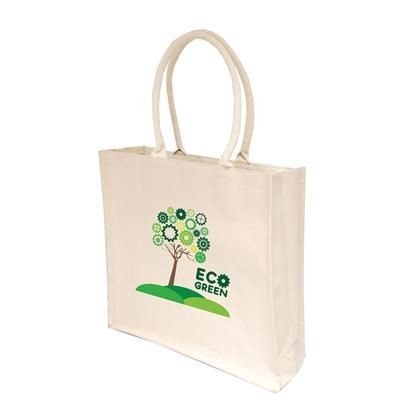 Branded Promotional 10OZ LARGE NATURAL COTTON CANVAS SHOPPER TOTE BAG with Inside Lamination Bag From Concept Incentives.