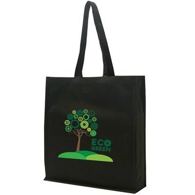 Branded Promotional 12OZ COTTON CANVAS SHOPPER TOTE BAG in Black with Gusset Bag From Concept Incentives.