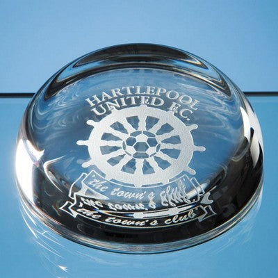 Branded Promotional 9CM LEAD CRYSTAL GLASS FLAT TOP DOME PAPERWEIGHT Paperweight From Concept Incentives.