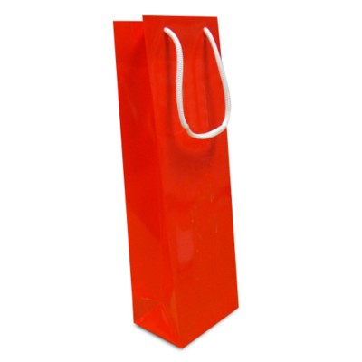 Branded Promotional LUXURY PAPER CARRIER BAG - BOTTLE BAG - GLOSS 195GSM ARTBOARD with Gloss Laminate, Short Pp Rope Han Carrier Bag From Concept Incentives.