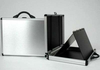 Branded Promotional SLIM LINE ALUMINIUM SILVER METAL EASEL PRESENTER CASE Presentation Case From Concept Incentives.