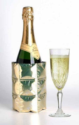 Branded Promotional LUXURY CHAMPAGNE WINE BOTTLE COOLER in Gold Finish Satin Wrap Bottle Cooler From Concept Incentives.
