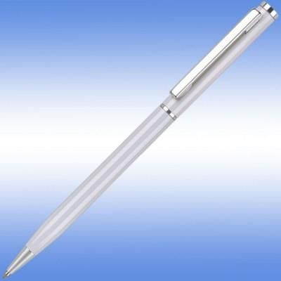 Branded Promotional CHEVIOT ARGENT BALL PEN in Gloss White with Silver Trim Pen From Concept Incentives.