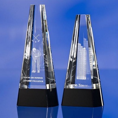 Branded Promotional CRYSTAL GLASS CONE AWARD TROPHY  with Black Crystal Base Award From Concept Incentives.