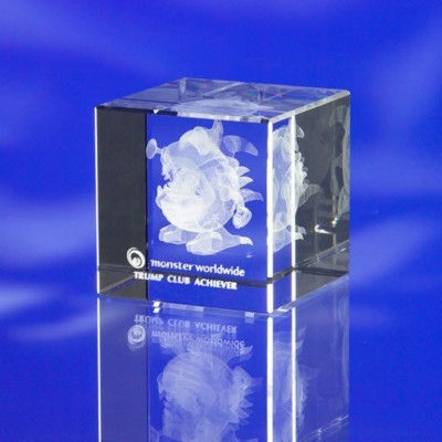 Branded Promotional BEVELLED GLASS CUBE Paperweight From Concept Incentives.