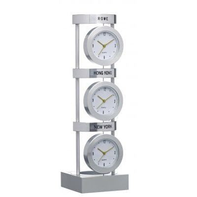 Branded Promotional 3 CITY CLOCK in Silver Clock From Concept Incentives.