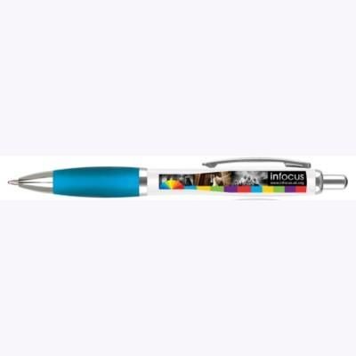 Branded Promotional CONTOUR DIGITAL BALL PEN in White with Aqua Grip Pen From Concept Incentives.