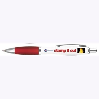 Branded Promotional CONTOUR DIGITAL BALL PEN in White with Red Grip Pen From Concept Incentives.