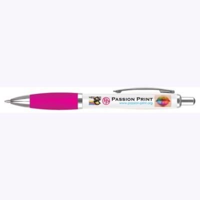 Branded Promotional CONTOUR DIGITAL BALL PEN in White with Pink Grip Pen From Concept Incentives.