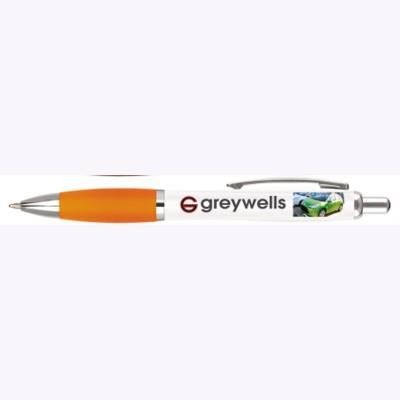 Branded Promotional CONTOUR DIGITAL BALL PEN in White with Orange Grip Pen From Concept Incentives.