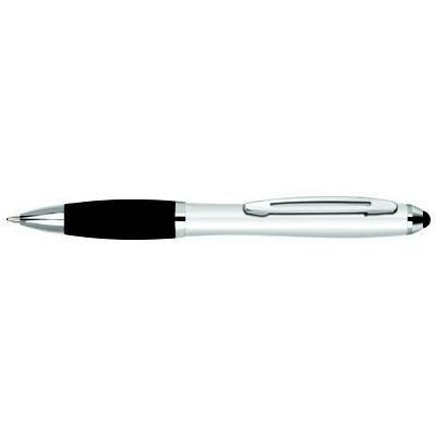 Branded Promotional CONTOUR-I METAL BALL PEN in White with Black Grip Pen From Concept Incentives.