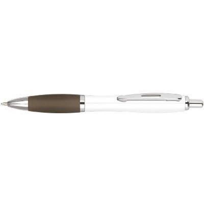 Branded Promotional CONTOUR ECO BALL PEN in White with Black Grip Pen From Concept Incentives.