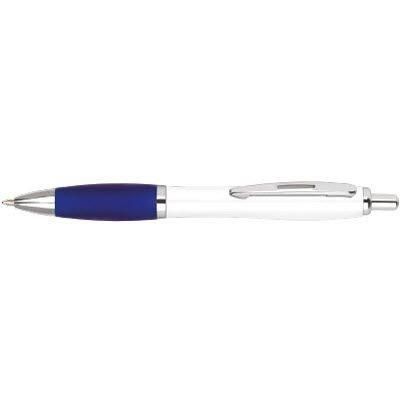 Branded Promotional CONTOUR ECO BALL PEN in White with Blue Grip Pen From Concept Incentives.
