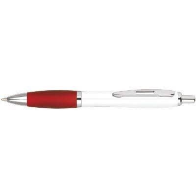 Branded Promotional CONTOUR ECO BALL PEN in White with Red Grip Pen From Concept Incentives.