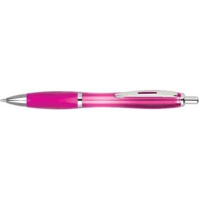 Branded Promotional CONTOUR PLASTIC BALL PEN in Translucent Magenta Pink Pen From Concept Incentives.