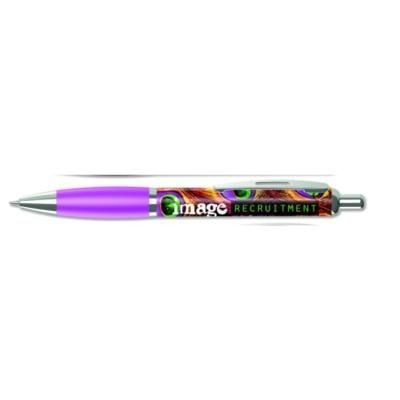 Branded Promotional CONTOUR WRAP BALL PEN in White with Purple Trim Pen From Concept Incentives.