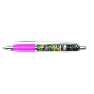 Branded Promotional CONTOUR WRAP BALL PEN in White with Pink Trim Pen From Concept Incentives.