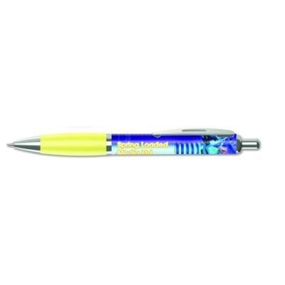 Branded Promotional CONTOUR WRAP BALL PEN in White with Yellow Trim Pen From Concept Incentives.