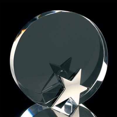 Branded Promotional ROUND CRYSTAL AWARD with Silver Chrome Star Award From Concept Incentives.