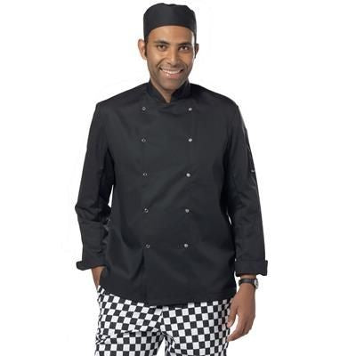 Branded Promotional DENNYS ECONOMY LONG SLEEVE CHEF JACKET in Black Jacket From Concept Incentives.