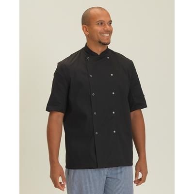 Branded Promotional DENNYS ECONOMY SHORT SLEEVE CHEF JACKET in Black Jacket From Concept Incentives.