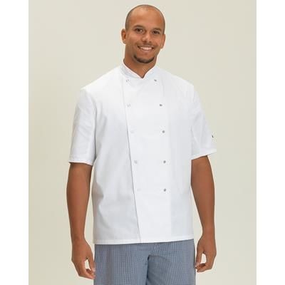 Branded Promotional DENNYS SHORT SLEEVE CHEF JACKET in White Jacket From Concept Incentives.