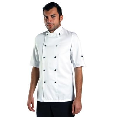 Branded Promotional DENNYS LIGHTWEIGHT SHORT SLEEVE CHEF JACKET in White Jacket From Concept Incentives.