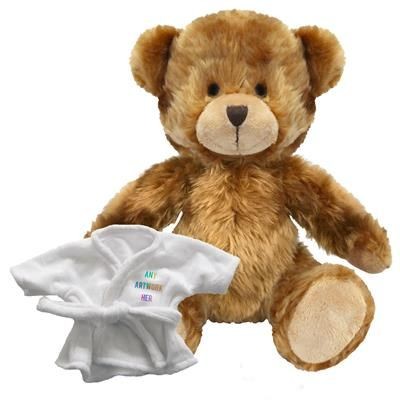 Branded Promotional PRINTED PROMOTIONAL SOFT TOY CHARLES TEDDY BEAR with Dressing Gown Soft Toy From Concept Incentives.