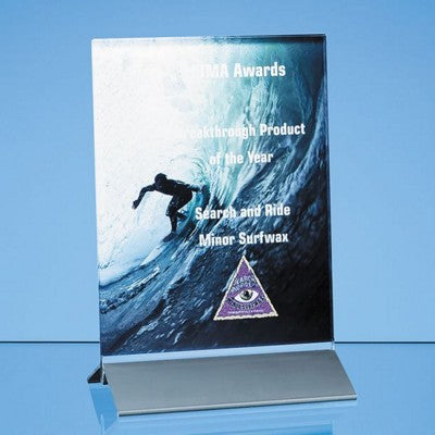 Branded Promotional CLEAR TRANSPARENT RECTANGULAR ON ALUMINIUM METAL BASE Award Base From Concept Incentives.