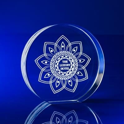 Branded Promotional CRYSTAL GLASS ROUND DISC PAPERWEIGHT OR AWARD Award From Concept Incentives.