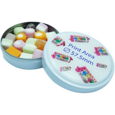 Branded Promotional DOME LENS TRAVEL TIN Sweets From Concept Incentives.