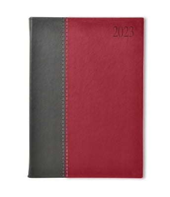Branded Promotional NEWHIDE BICOLOUR A5 DAY PER PAGE DESK DIARY in Red from Concept Incentives