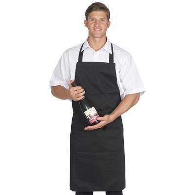 Branded Promotional DENNYS POLYCOTTON BIB APRON in Black Apron From Concept Incentives.