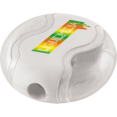 Branded Promotional SWERVE SHARPENER & ERASER in White Pencil Sharpener From Concept Incentives.