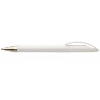 Branded Promotional PRODIR TWIST ACTION BALL PEN in White Polished Finish with Silver Chrome Metal Nose Cone Pen From Concept Incentives.