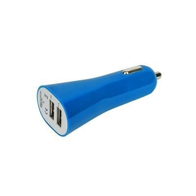 Branded Promotional DOUBLE USB CAR CHARGER in Blue Charger From Concept Incentives.